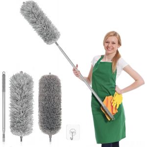 KALANKA-Plumeau Telescopique, Balai à Poussière Extensible avec Tige Télescopique, Tete de Loup Longueur 75-250cm,Plumeau Lavable Microfibre, pour Plafonds, Meubles, Stores - Neuf