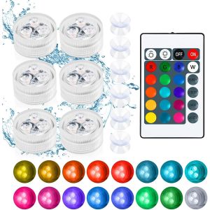 Mini Lumières Led Submersible,6 Pcs Bougies Led Éclairage,4 Modes 16 Couleurs Rgb,Étanche Ip68,Mini Bougies Led Avec Télécommande Et 6 Ventouses,Pour Aquarium Vase Piscine Étang Jardin Fête - Neuf
