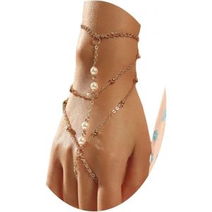 Kal-Bracelet &Agrave; Doigts En Perles Superpos&eacute;es Bracelets Boh&egrave;me Slave En Or Bracelet D'anneau Bracelet De Harnais &Agrave; Mmain Li&eacute; Plage R&eacute;glable Bracelets Bijoux Pour Femmes Filles - Neuf