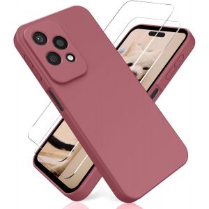 Kal-- Coque Pour Honor 200 Lite, Avec [2 Pièces] Protection D'écran En Verre Trempé, Housse Silicone Tpu Liquide - Rose Foncé - Neuf