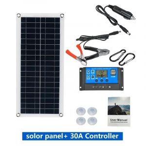 Contrôleur de cellule solaire, panneau solaire, 12V, 60A, utilisation avec montres de téléphone, voiture, MP3, chargeur PAD, alimentation de batterie extérieure-Avec contrôleur 30A - Neuf
