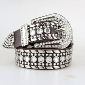 Strass Ceinture Pour Les Femmes, Western Cowgirl Bling De Cuir Clouté Ceinture De Pantalon Jeans Marron - Neuf