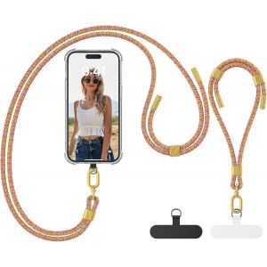 KAL-Cordon Telephone Portable, Avec 2 Patchs Universels Et 2 Cordon Téléphone Portable,Collier Compatibles Avec Tous Les Smartphones-Ciel - Neuf