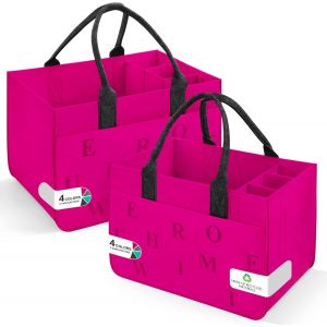 SJZG-Sac En Feutre Shopper Avec Compartiments, Pliable Et Robuste Sac De Course, 30L Panier Courses/Sac &Agrave; Bouteilles/Sac &Agrave; V&ecirc;tements/Sac &Agrave; Jouets (2 Pi&egrave;ces Magenta/Gris Fonc&eacute;) - Neuf