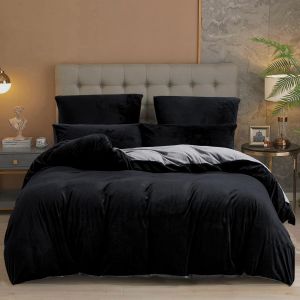 Ulteronixshop-Housse De Couette Flanelle 240x260 Hiver Chaude Noir Gris Polaire Parure De Lit Flanelle Doux Douillet Duveteux Linge De Lit 2 Personne Avec Fermeture &Eacute;clair Et Taies D'oreiller 65x65 C - Neuf