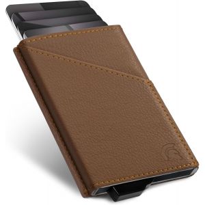 KALANKA-Porte-Cartes avec Blocage RFID, Portefeuille Fin et Protecteur de Carte de crédit sans Contact, Cuir Marron, Minimaliste - Neuf