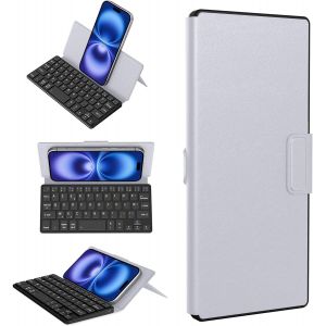 KAL-Clavier Bluetooth Pliable, Mini Clavier Sans Fil Double Canal, [Azerty] Clavier Bluetooth Avec Support,Mini Clavier Ultra Plat, Compatible Avec Ipad/Phone/Tablette, Android, Windows, Gris Clair - Neuf