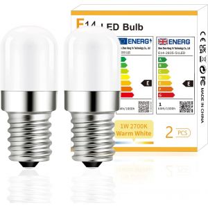 Kalanka-Ampoule Led E14 Pour Réfrigérateur,Blanc Chaud 2700k,1w Équivalent À 15w,120 Lumens, Pour Frigo,Non Variable, Lampe De Sel, Machine A Coudre,2 Pièces - Neuf