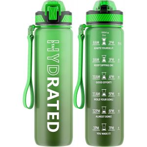Shiba-Gourde, 1l Gourde Sport Avec Paille Et Graduée, 1 Litre Étanche Bouteille D'eau Avec Brosse, Gourdes Motivation Sans Bpa Pou[1 - Neuf