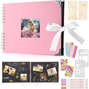 Album Photo 80 Pages Noir Scrapbooking Album 29,5 X 21Cm Livre Scrapbooking Avec 6 Stylos Métalliques, Pour 160 Photos, Livre D'or Pour Anniversaire Et Mariage (Noir) - Neuf