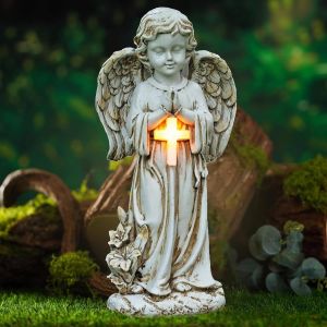 Mevronisshop-Lumi&egrave;res Solaires Anges,Statues Solaires De Jardin,D&eacute;coration De Jardin,Sculpture Jardin,Lumi&egrave;re Solaire D'ange Priant,D&eacute;coration D'ext&eacute;rieur,Sculpture D'ange D&eacute;corative Pour Pelouse,Cou - Neuf