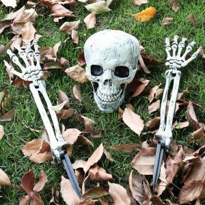Deco Halloween Crâne Et Bras De Squelette, 3 Pcs. Réalistes De Squelette Décorations D'halloween Pour Intérieure Et Extérieure, Accessoires Fête Halloween. - Neuf