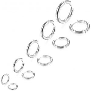 Kal-5 Paires Acier Inoxydable Boucles D`Oreilles Anneau Homme Femme Boucles D Oreilles Créole Argent, Boucle D Oreille Homme Anneaux, Boucle D'oreille Femme Creole, Boucle D Oreille Argent Petite - Neuf