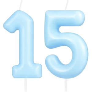 Eryi-Bougie Macaron En Forme De Chiffre 15 - Bougie D'anniversaire Pour Gâteau - Bleu Pastel - Décoration De Fête D'anniversaire Pour 15 Ans - Neuf