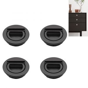 Lot de 4 poign&eacute;es rondes invisibles avec anneau de traction int&eacute;gr&eacute; pour porte d'armoire, penderie et tiroir (noir) - Neuf