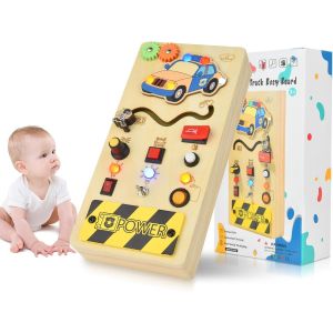 ChenQuanSarl-Montessori Busy Board, Jouet Montessori À Partir De 1 An, Tableau Busy Board Avec 8 Interrupteurs, Jouet D'Activité En Bois Led, Jouet De Motricité Pour Bébés Et Enfants De 1, 2, 3, 4 An - Neuf
