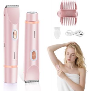 Oayew-Rasoir Electrique Femme, Tondeuse Femme Intime Double T&ecirc;te 2 En 1 Tondeuse Bikini Femme, Rechargeable Tondeuse &Eacute;lectrique Epilateur, &Eacute;tanche Rasoir Pour Visage Aisselles Jambes Bras (Rose) - Neuf