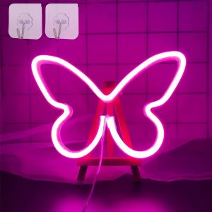 Applique Murale N&eacute;on En Forme De Papillon Rose - Alimentation Usb Ou Piles - Veilleuse Led Pour Chambre De Fille - Publicit&eacute; Pour Mariage Ou Bar - Neuf