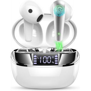 KALANKA-Casque Bluetooth 5.3, &eacute;couteurs sans fil avec audio st&eacute;r&eacute;o HiFi, &eacute;couteurs sans fil avec 47 heures d'autonomie, &eacute;cran LED, ENC r&eacute;duction du bruit, USB-C, contr&ocirc;le tactile pour appels et musiq - Neuf