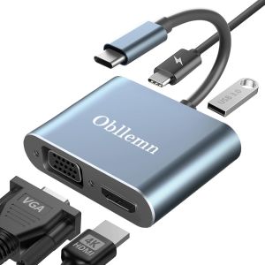 KALANKA-Adaptateur USB C vers VGA, 4 en 1 Hub De Type C vers VGA HDMI 4K @ 30 Hz HDMI/VGA/USB 3.0/PD100w Adaptateur de hub multiport de Charge, pour MacBook/MacBook Pro/Air, Chromebook, Dell XPS15, G - Neuf
