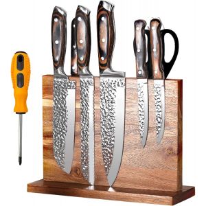 Eryi-Porte Couteaux Aimanté, Porte Couteaux Cuisine, Bloc Couteaux Magnétique Bois D'acacia, Aimanté Double Face Porte, Range Couteau De Cuisine Avec Aimant Puissant, Antidérapant Et Encombrant - Neuf