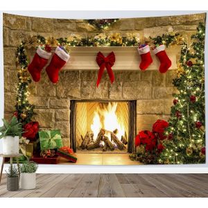 Tapisserie murale de cheminée de Noël, sapin de Noël avec chaussette de Noël, pour chambre à coucher, dortoir (51,9 x 59,1 pouces) - Neuf