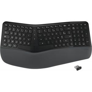 Clavier Ergonomique sans-Fil, Récepteur 2.4 GHz, Repose Poignet intégré, Clavier Français AZERTY, Conception en Deux Parties, Compatible avec PC Mac Ordinateur Portable, 100043 - Neuf