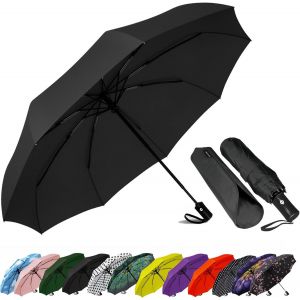 Parapluie De Voyage Compact Coupe-Vent - Parapluie Automatique Pour La Pluie - Petit Parapluie Portable Coupe-Vent Pour Homme, Femme, Adolescent (Pois Blancs) - Neuf