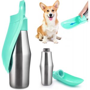 Cmws-Gourde Pour Chien - 750 Ml - Pliable &Agrave; 180&deg; - Portable - En Acier Inoxydable - Pour La Formation - Vert - 1 - Neuf