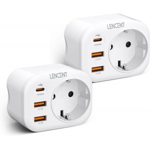 JGD-2X Prise Secteur USB 4000W, Chargeur PD 20W & Type C QC3,0 Multiprise avec 1 Prise EU, 1 USB C et 2 Ports USB Prise Murale Electrique Compatible avec T&eacute;l&eacute;phones Id&eacute;al pour Bureau 4000W - Neuf