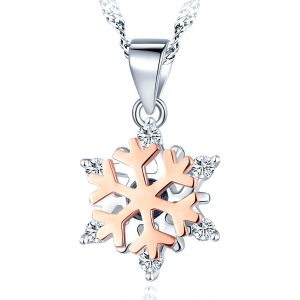 Collier Flocon De Neige En Argent 925 Pour Femme Pendentif Flocon De Neige En Oxyde De Zirconium, Plaqu&eacute; Or Rose Et Argent, Cha&icirc;ne 45cm Collier Femme Bijoux Cadeaux Pour Femme Filles - Neuf