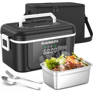 Gamelle Chauffante 1,5l Lunch Box Chauffante Electrique Avec 18000mah Batterie R&eacute;servation Et R&eacute;glage Temp&eacute;rature, Boite Chauffante Repas Inoxydable Pour Bureau,Voiture,Cuisine - Neuf
