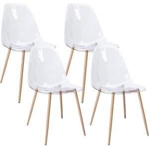 Subzonal-Kit De 4 Chaises D'appoint Modernes En Polycarbonate Transparent Et Robuste Avec Des Pieds En M&eacute;tal Pour La Salle &Agrave; Manger Et Le Jardin - Neuf