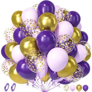 KALANKA-Ballons Violet et Or, 50Pièces Métallique Or Violet Foncé Pastel Confettis Ballon Fille Femmes Anniversaire Mariage Valentin Proposition Graduation Douche Nuptiale Mascarade Halloween Déco - Neuf