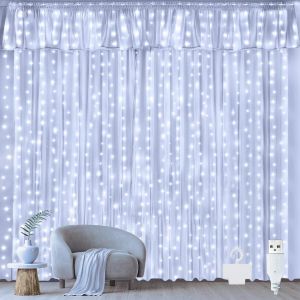 KAL-Rideau Lumineux Noel 3M X 3M, 300 Led Guirlande Lumineuse Rideau Blanc Froid Usb Guirlande Lumineuse Imperméable Pour Chambre Noël Mariage Anniversaire Fenêtre - Neuf