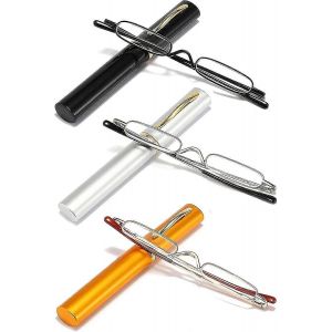 3 Paires De Mini Lunettes De Lecture En Métal Minces Lecteurs Portables Légers Compacts Avec Étui À Lunettes Pour Étui De Lecture - Neuf