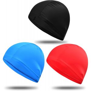 Asfasfq-3 Pcs Bonnets De Bain Pour Hommes Femmes, Bonnet De Piscine Tissu Polyester Élastique Et Confortable, Respirants Légers Antidérapant Bonnet De Natation Pour Cheveux Longs Courts Enfants Fille - Neuf
