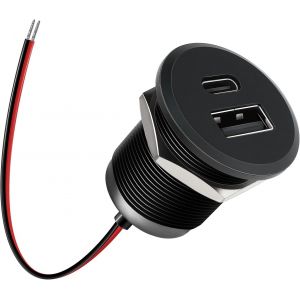 Ongi-Prise Usb 12v Chargeur Usb Camping-Car Aluminium,Double Prise Usb C Voiture Pd3.0 Et Qc3.0 Charge Rapide Pour Bateau Marine Camion Caravane,Sortie De 24w Par Port (Petit Panneau X1) - Neuf