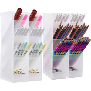4 Pièces Organisateur de Bureau, Plastique Porte Crayon, Boîte de Rangement Cosmétiques, Translucide Porte Stylo, 16 Compartiments Stockage pour Papeterie (4 Blancs) - Neuf