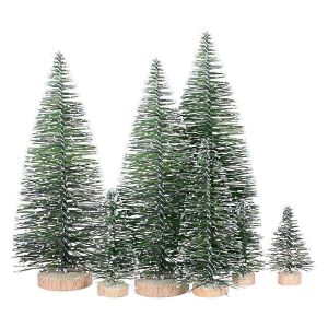 25PCS Arbres de Noël artificiels miniatures 5 tailles,avec base en bois - Neuf