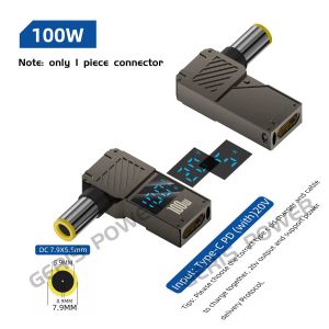 Adaptateur d'alimentation pour ordinateur portable,affichage LED PD 100W,connecteur de chargeur USB Type C PD vers prise Jack DC,convertisseur pour Lenovo Hp Dell 7.9X5.5mm - Neuf