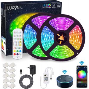 Ruban Led Wifi 10 M (2 X 5m), Bande Led Rgb 5050 Smd Ip65 Multicolore 16 Millions De Couleurs Sync Avec Musique Smart T&eacute;l&eacute;phone App Travail Avec Alexa Google Home, Pour D&eacute;coration [Rub9221377] - Neuf