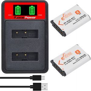 2X1600mAh NP-BX1 Batterie et Chargeur Double USB avec Affichage LED pour Sony DSC-RX1R, DSC-RX100 II, DSC-RX100M II, DSC-RX100 IV, DSC-RX100 V/VII, ZV-1, WX300, WX350, AS100V - Neuf