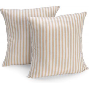 CAUC-Lot de 2 housses de coussin 40 x 40 cm (couleur au choix) &agrave; rayures beige/blanches u2013 Housse de coussin, coussin de canap&eacute;, coussin d&eacute;coratif, 100 % coton, d&eacute;coration pour n'importe quelle p - Neuf