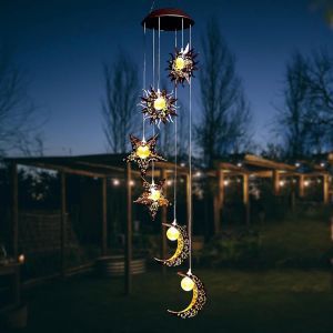 Mevronisshop-Carillon A Vent Exterieur, Carillon Solaire Ext&eacute;rieur &Eacute;olienne Solaire Lampe De Jardin Avec Soleil Lune &Eacute;toile, D&eacute;coration Lumineuse Solaire Suspendre Pour Balcon Terrasse - Neuf