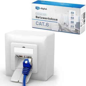 Lot de 3 prises r&eacute;seau CAT 6-Prise LAN universelle-2 ports RJ45-Montage en saillie/encastr&eacute;-Blind&eacute;e EIA/TIA 568A&B 8P8C 1 Gigabit Ethernet-Blanc de signal - Neuf