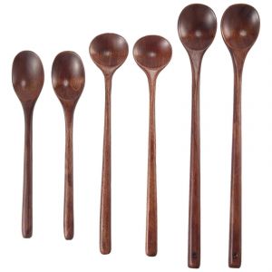 6 pièces cuillères de cuisine en bois pour manger mélanger remuer - Neuf