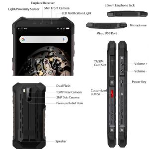 Smartphone Incassable Android 8.1 T&eacute;l&eacute;phone Antichoc 5.5 Pouces 2Go + 16Go Noir + SD 128Go YONIS - Neuf