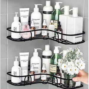 Lot de 2 étagères de douche, étagères d'angle, paniers de rangement muraux pour salle de bain/cuisine, sans perçage - Neuf