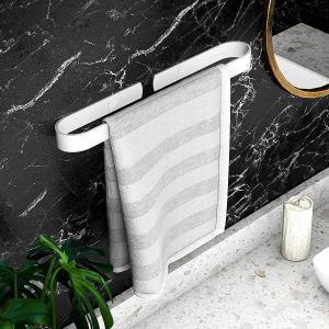 Porte-Serviettes De Salle De Bain,Sans Perçage,Règle De Serviette Autocollante,Porte-Serviettes En Aluminium,Anneau Porte-Serviettes Pour Cuisine,Salle De Bain,Balcon,40 Cm,Blanc - Neuf